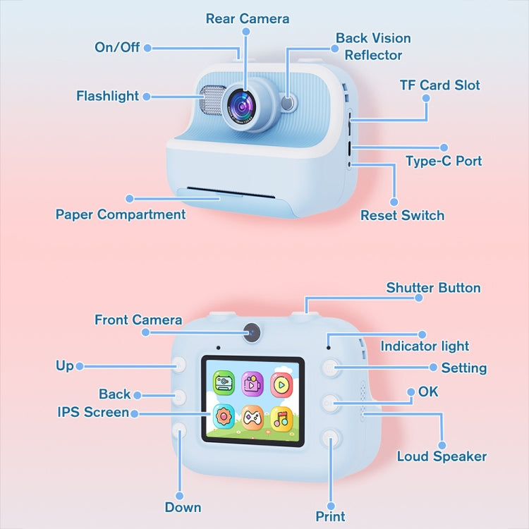 M8 2.4-Inch 1080P HD 2400W Pixel Dual-Camera Children Thermal Printing Camera, Pink, Blue, Purple, Pink+32GB, Blue+32GB, Purple+32GB M8 2.4-Inch 1080P HD 2400W Pixel Dual-Camera Children Thermal Printing Camera, Pink, Blue, Purple, Pink+32GB, Blue+32GB, Purple+32GB